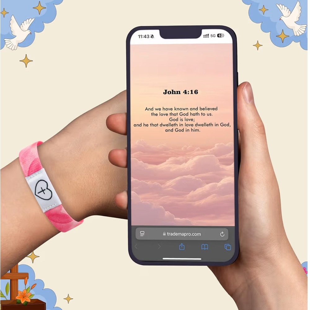 Reversible Daily Bible verse (tap with phone) stretch bracelet w/card & bag NEW